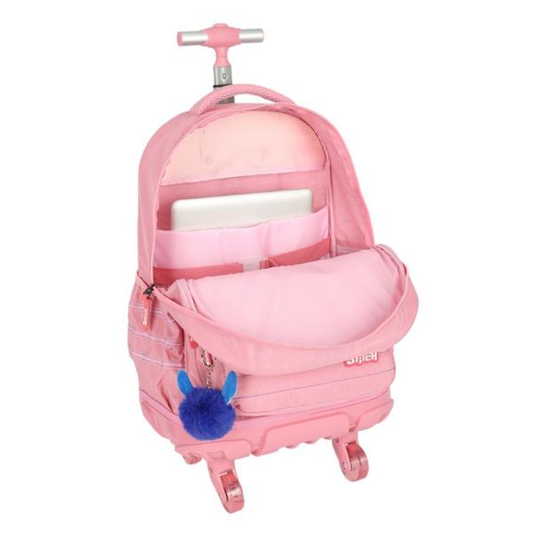 Imagem de Mochila De Carrinho Escolar Infantil Stitch Rosa C Rodinha 360