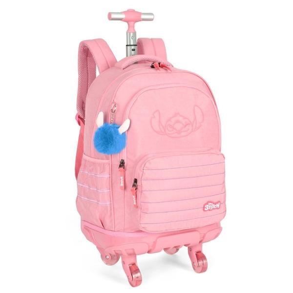 Imagem de Mochila De Carrinho Escolar Infantil Stitch Rosa C Rodinha 360