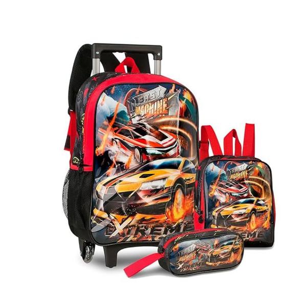 Imagem de Mochila de carrinho + lancheira + estojo extreme track fm3492