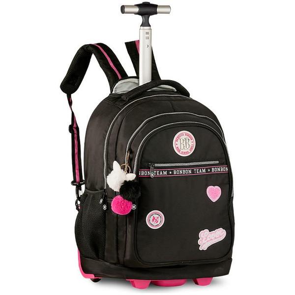 Imagem de Mochila de Carrinho Mala Bolsa Rebecca Bonbon Preto Rosa Azul Fashion Juvenil Escolar Feminino Clio