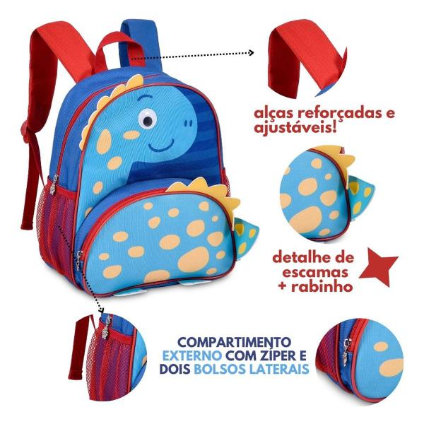 Imagem de Mochila de Costa Infantil Dinossauro Criança Dino Clio