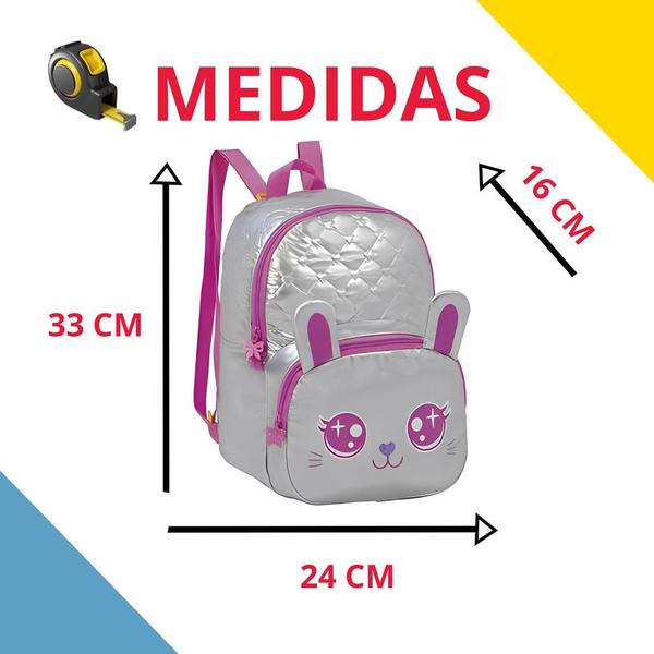 Imagem de Mochila de Costas Animais 3D Metalizado Menina Infantil Escolar Bolsa Feminina Passeio Faculdade