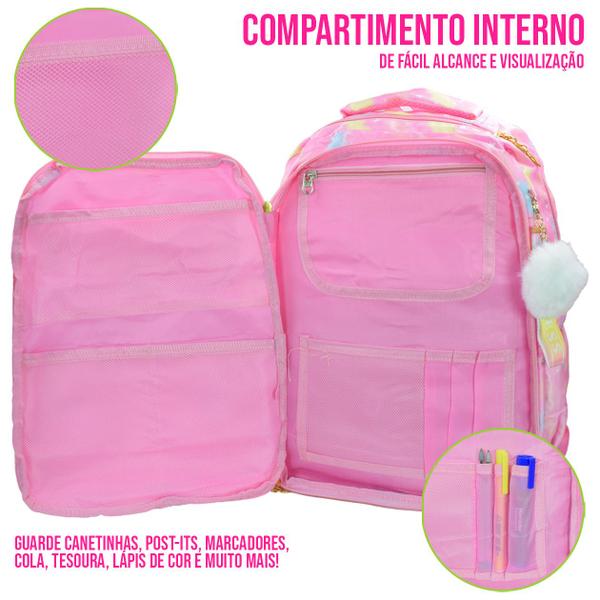 Imagem de Mochila de Costas Bolsa Escolar Grande P/ Menina Feminina Colorida Desenho P/ Notebook Resistente - Princesa Luxo Moda