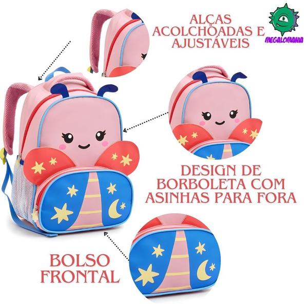 Imagem de Mochila de Costas Chita Tubarão Borboleta Baleia Pinguim Dragão Infantil Bolsa Escolar Seanite