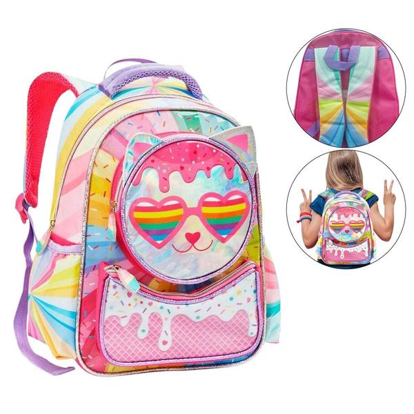 Imagem de Mochila De Costas Escolar Infantil Estampa Candy Cat Meninas