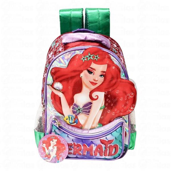 Imagem de Mochila De Costas Escolar Infantil Sereia Ruiva Denlex