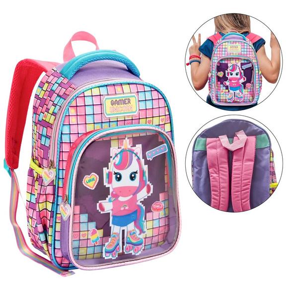 Imagem de Mochila De Costas Escolar Infantil Unicórnio Gamer Meninas