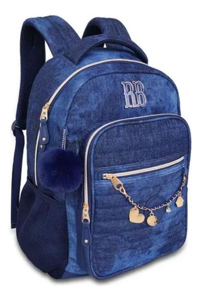 Imagem de Mochila De Costas Escolar Juvenil Rebecca Bonbon Jeans Azul