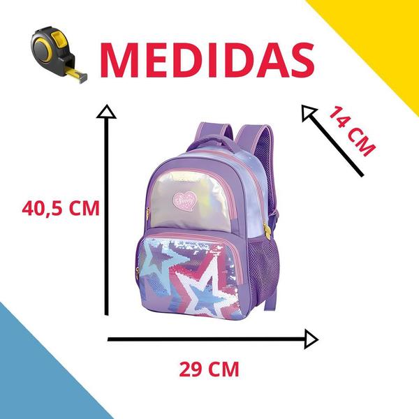 Mochila de Costas Infantil Menina Paetê Grande Porta Garrafas Escolar Bolsa Passeio Feminina - Fuseco Imagem de Mochila de Costas Infantil Menina Paetê Grande Porta Garrafas Escolar Bolsa Passeio Feminina