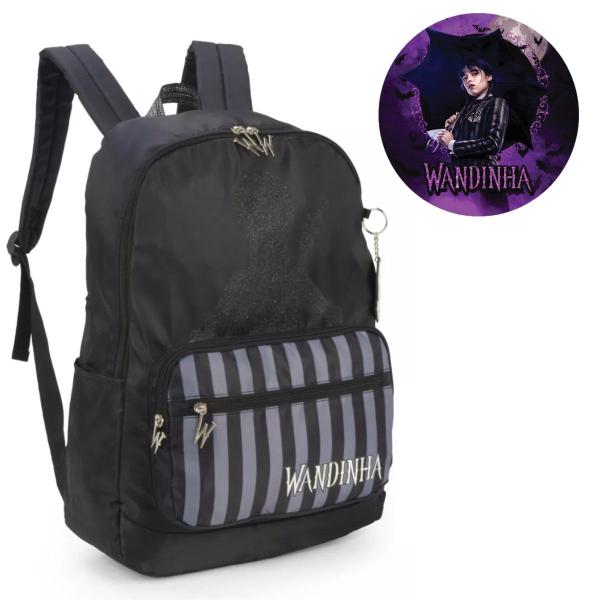 Imagem de Mochila De Costas Infantil Wandinha Addams Cor Preto Glitter