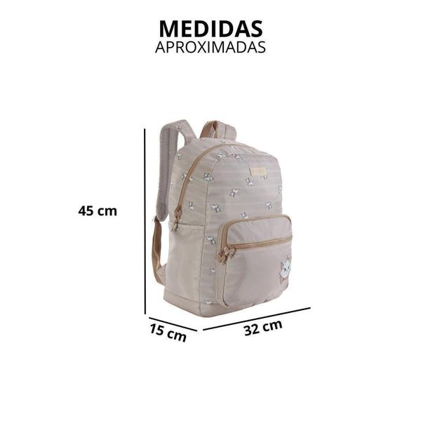 Imagem de Mochila De Costas Juvenil Escolar Bege Gatinha Marie Xeryus