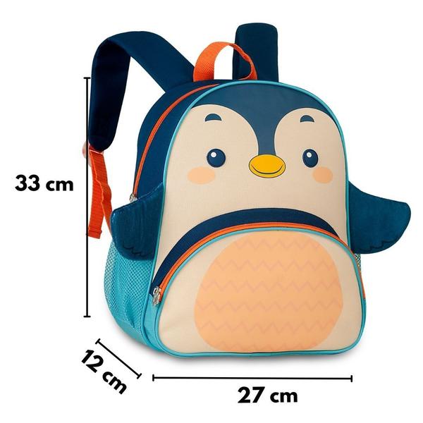 Imagem de Mochila de Costas Mala Bolsa Tubarão Pinguim PIntinho Escolar Infantil Masculino Clio