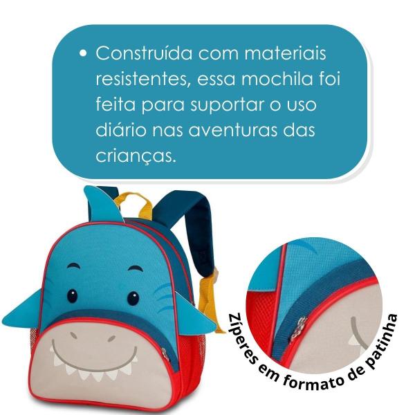 Imagem de Mochila De Costas Tubarão Shark Infantil Pets Oficial C/ 4 Bolsos - Super Resistente - Clio