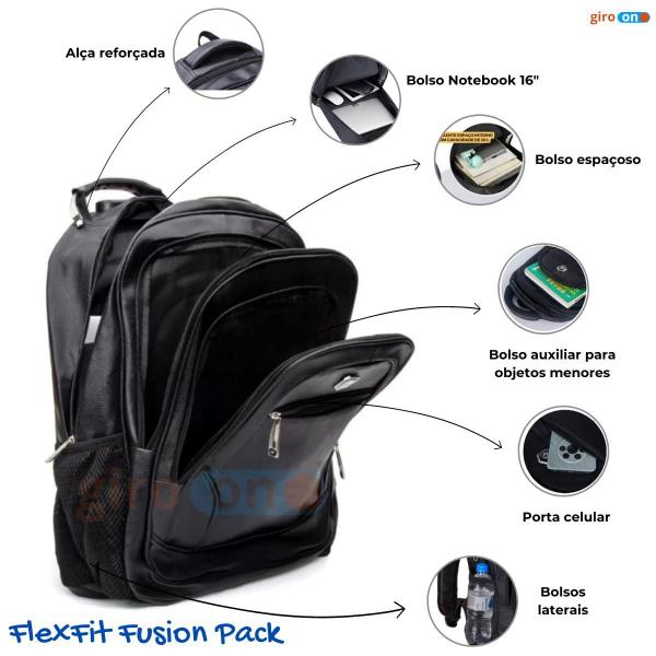 Imagem de Mochila de Couro Masculina Bolsa Feminina Impermeável Notebook Resistente Alça Reforçada Saída Cabo Auxiliar Usb Fone Ou