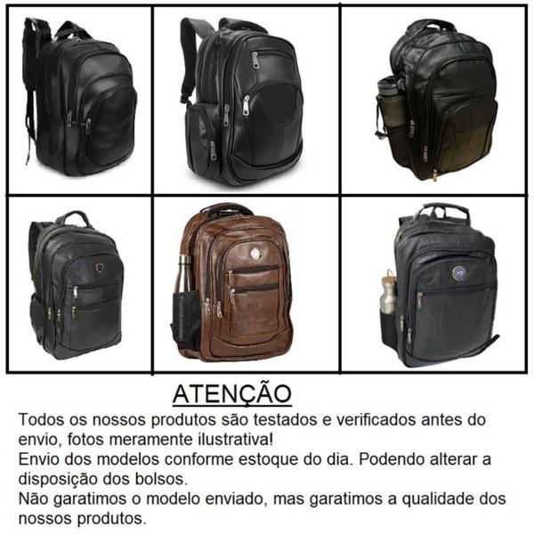 Imagem de Mochila de Couro Preta Grande Notebook Escolar Masculina/Feminina