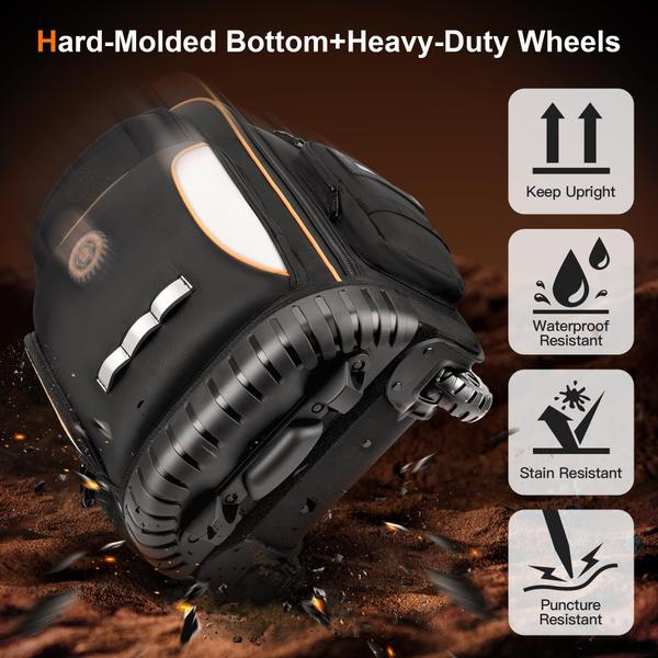 Mochila de ferramentas BUGARORE com roda para eletricista 75 bolsos Imagem de Mochila de ferramentas BUGARORE com roda para eletricista 75 bolsos