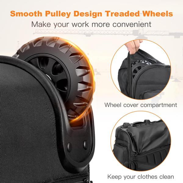 Mochila de ferramentas BUGARORE com roda para eletricista 75 bolsos Imagem de Mochila de ferramentas BUGARORE com roda para eletricista 75 bolsos