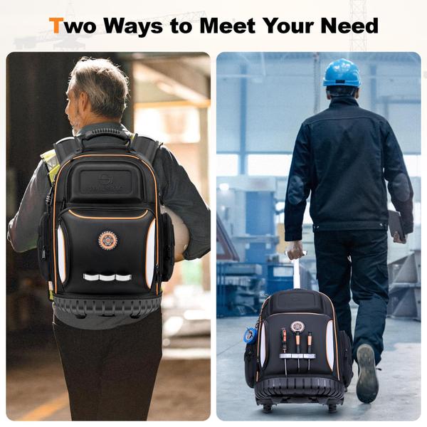 Mochila de ferramentas BUGARORE com roda para eletricista 75 bolsos Imagem de Mochila de ferramentas BUGARORE com roda para eletricista 75 bolsos