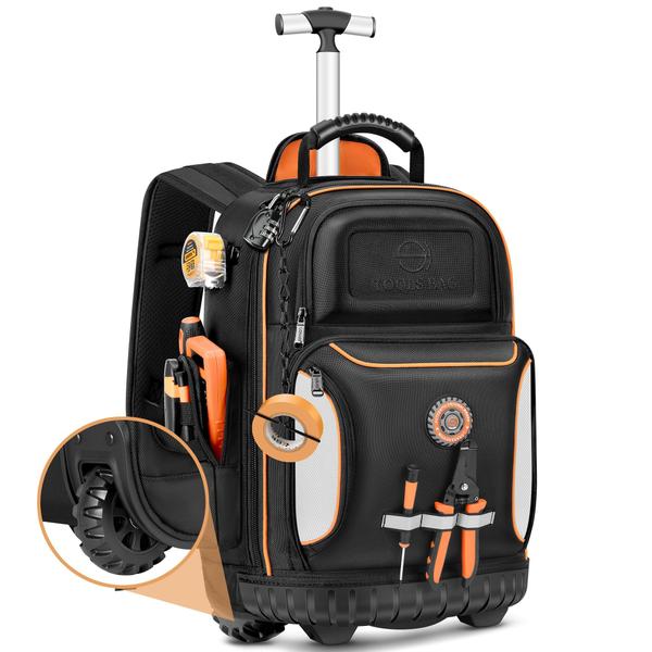 Mochila de ferramentas BUGARORE com roda para eletricista 75 bolsos Imagem de Mochila de ferramentas BUGARORE com roda para eletricista 75 bolsos