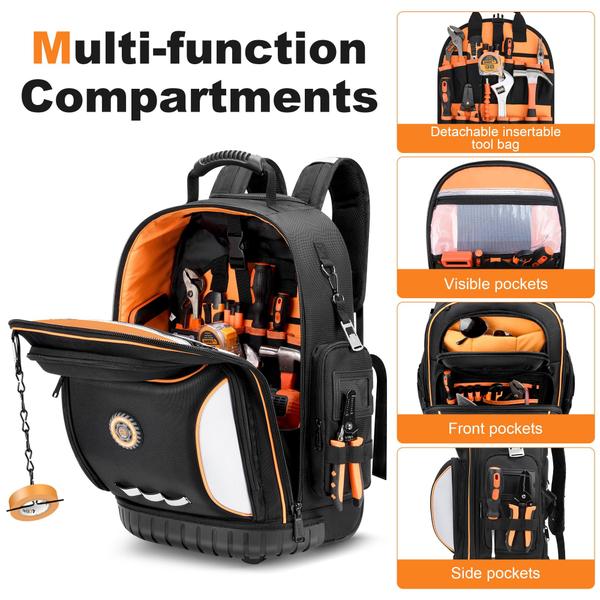 Mochila de ferramentas BUGARORE com roda para eletricista 75 bolsos Imagem de Mochila de ferramentas BUGARORE com roda para eletricista 75 bolsos