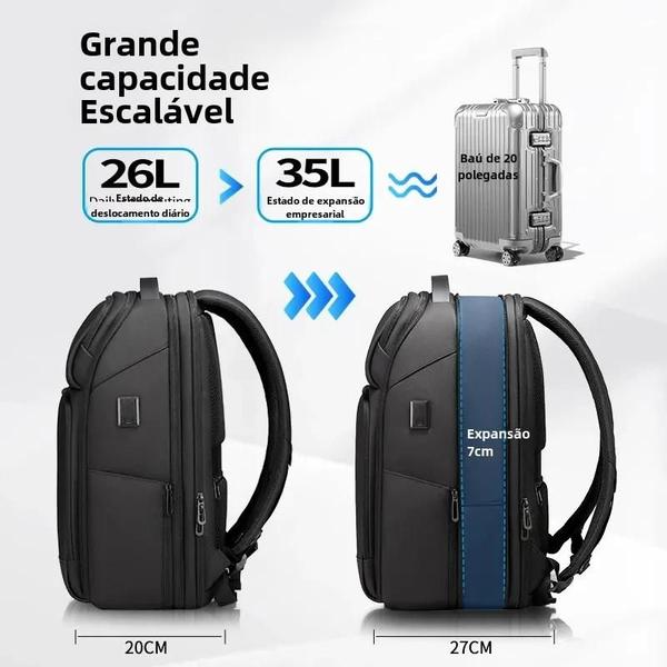 Imagem de Mochila de Negócios Masculina à Prova d'Água com Carregamento USB para Laptop 15,6"