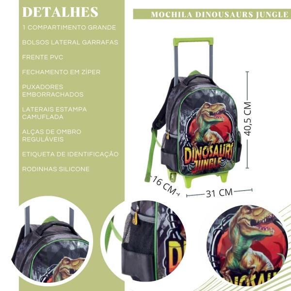 Imagem de Mochila de rodas escolar infantil carrinho menino dinosauro