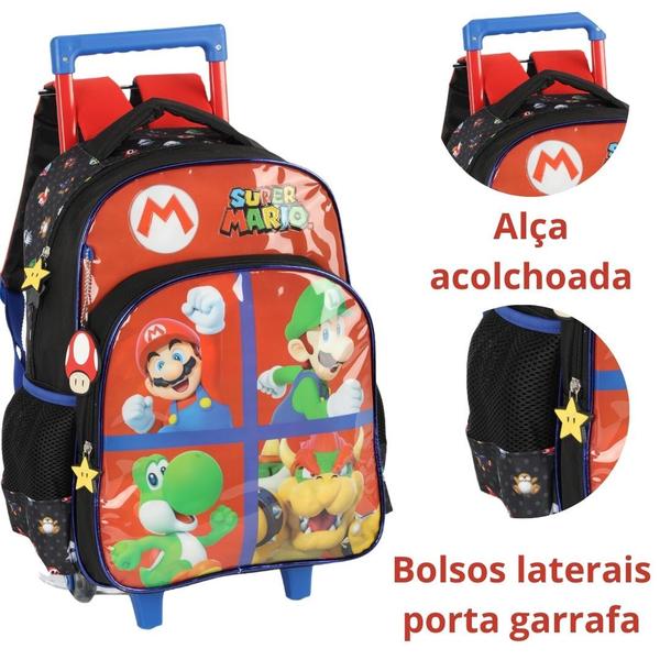 Imagem de Mochila de Rodinha Escolar Infantil Super Mario Bros