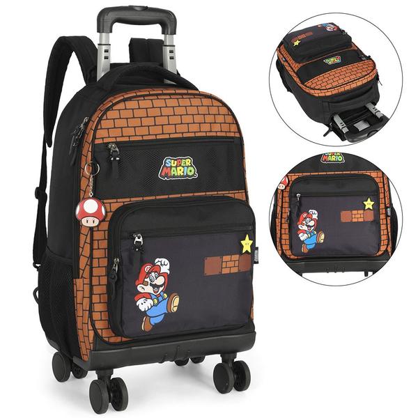 Imagem de Mochila De Rodinhas 2 em 1 Luxo Bolso Notebook Super Mario