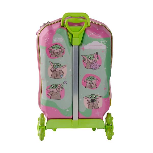 Imagem de Mochila de Rodinhas 3D Maxtoy Star Wars Grogu Rosa Verde