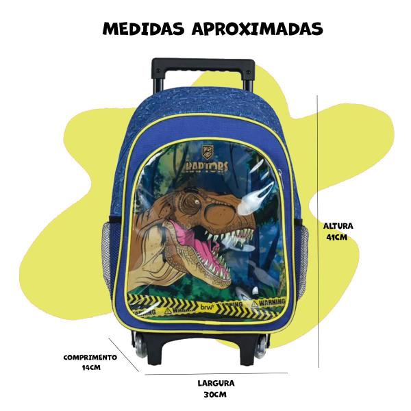 Imagem de Mochila De Rodinhas Azul E Amarelo Raptor Dinossauro Infantil Brw