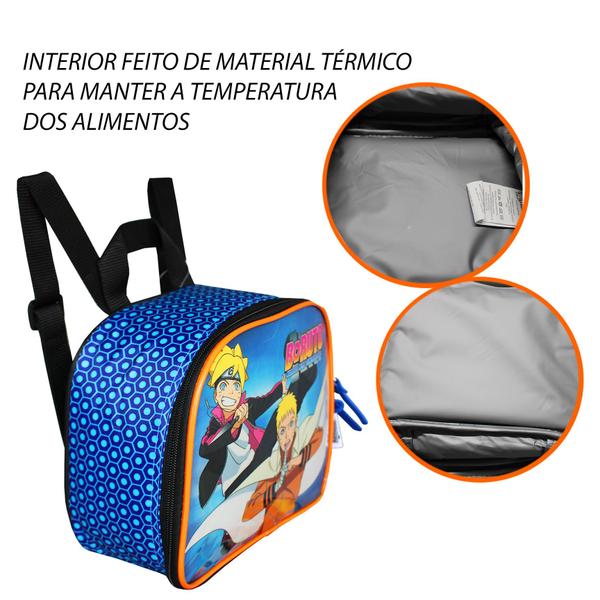 Imagem de Mochila De Rodinhas Boruto + Estojo + Kit Lancheira Naruto Laranja