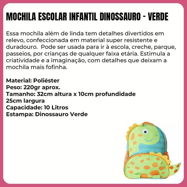 Imagem de Mochila de Rodinhas Dinossauro Escolar Crianças Volta as Aulas Infantil Reforçada  -Verde- Capacidade: 14litros