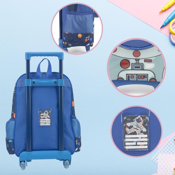 Imagem de Mochila de Rodinhas Escola Masculina Feminina Infantil Personagens Astronauta Menino Menina