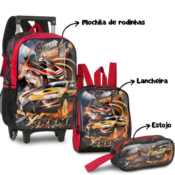 Imagem de Mochila De Rodinhas Escolar Com Lancheira Térmica E Estojo Dos Carros Infantil Para Meninos Clio Style