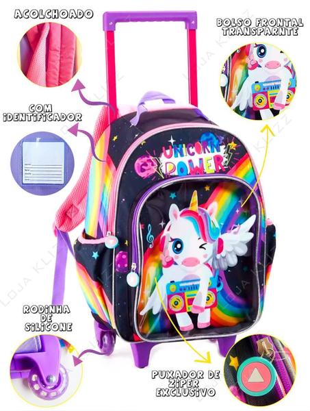 Imagem de Mochila De Rodinhas Escolar Infantil 3 Peças Unicórnio Power