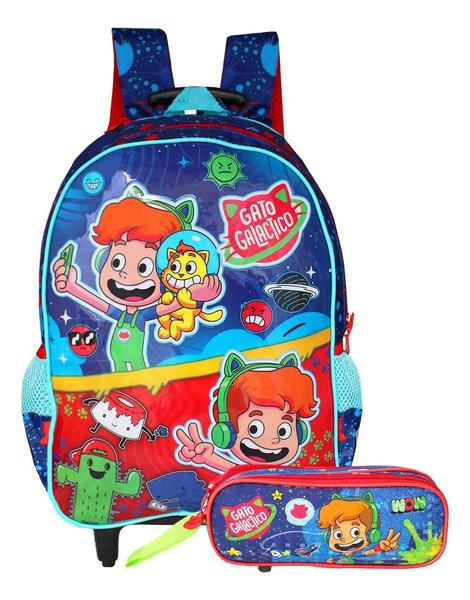 Imagem de Mochila De Rodinhas Gato Galáctico Com Estojo Infantil Duplo