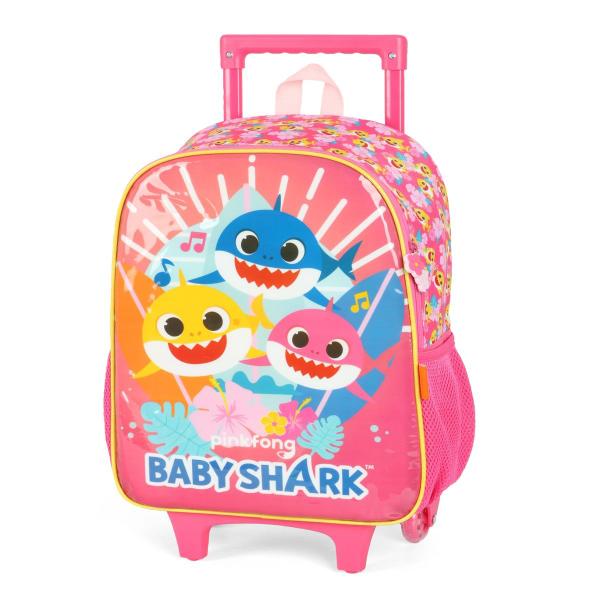 Imagem de Mochila De Rodinhas Infantil Baby Shark Rosa Tubarão Luxcel