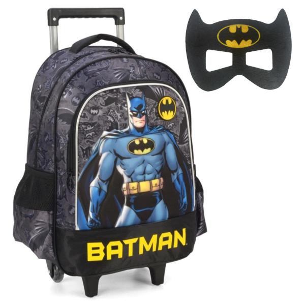 Imagem de Mochila De Rodinhas Infantil Batman Luxcel Preto c/ Máscara