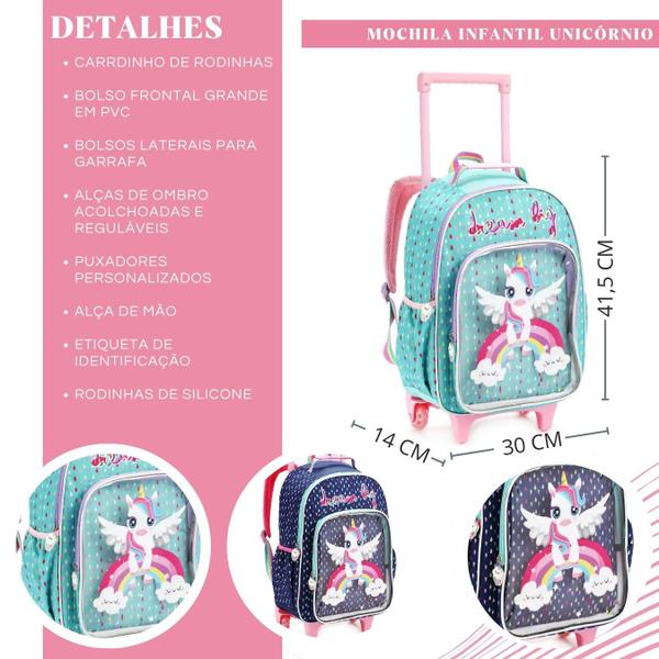 Imagem de Mochila De Rodinhas Infantil Feminina Bolsa Menina Unicornio