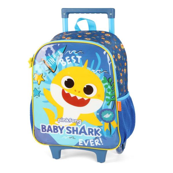 Imagem de Mochila De Rodinhas Luxcel Baby Shark Tubarão Azul Escolar