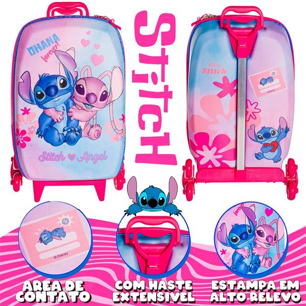 Imagem de Mochila De Rodinhas Stitch E Angel Infantil Escolar Cor Rosa Para Meninas Maxtoy - Diplomata