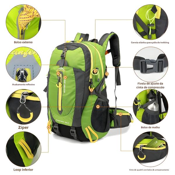 Imagem de Mochila de Viagem 40L Resistente à Água - Ideal para Camping, Trekking e Hiking