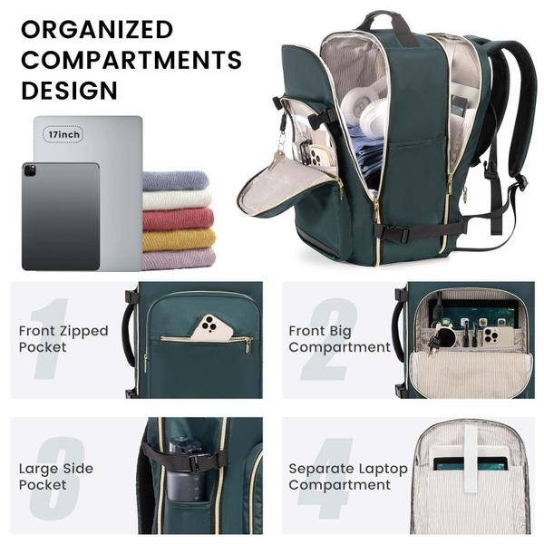 Imagem de Mochila de viagem LOVEVOOK 40L para mulheres e homens, laptop de 17", verde