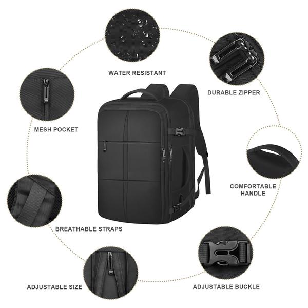 Imagem de Mochila de viagem, mochila extra grande, mochila de mão, bolsa grande expansível de 50 litros aprovada para voos, mala de negócios impermeável, mochila casual para laptop de 17 polegadas, presentes para homens e mulheres