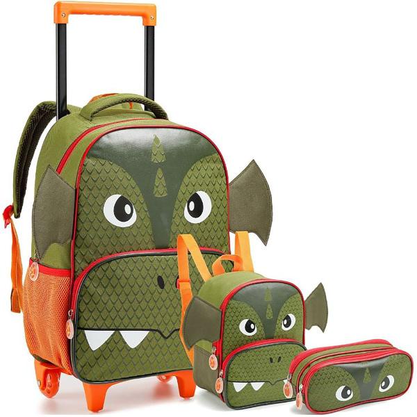 Imagem de Mochila Dragão Kit Escolar Infantil Rodinha Lancheira e Estojo DL1360