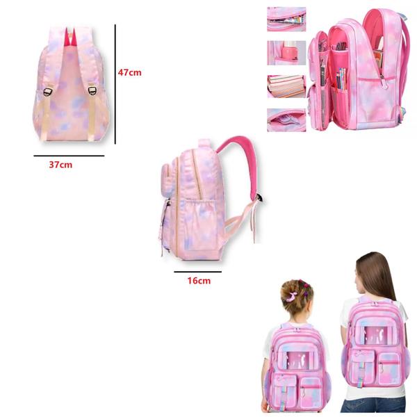 Imagem de Mochila Escolar Bolsa Espaçosa Feminina Juvenil Arco Iris