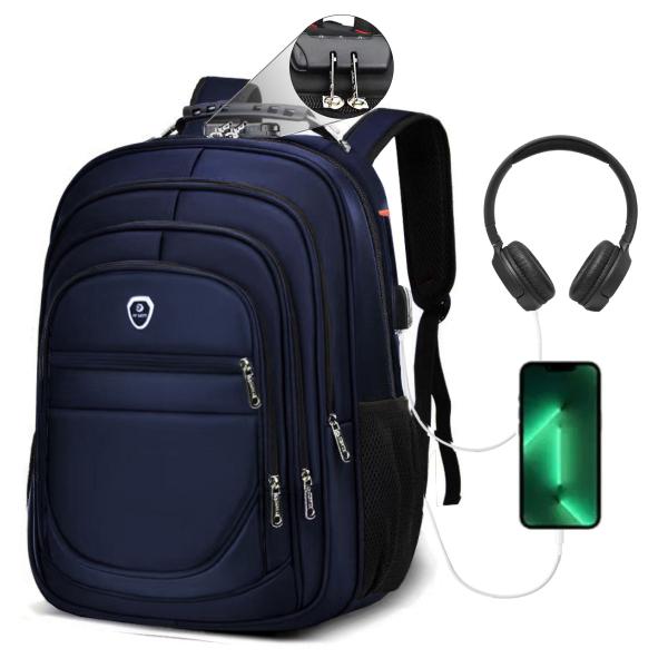 Imagem de Mochila Escolar Bolsa Executiva Grande Azul Impermeável Reforçada para Viagem Anti Furto Notebook