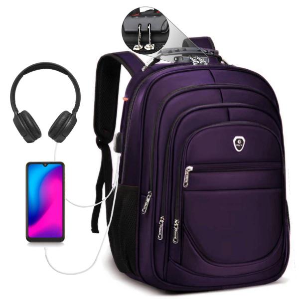 Imagem de Mochila Escolar Bolsa Executiva Grande Roxo Impermeável Reforçada para Viagem Anti Furto Notebook