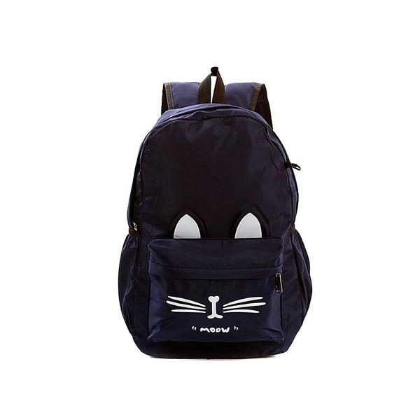 Imagem de Mochila Escolar Bolsa Feminina Gatinho Azul Marinho Costas