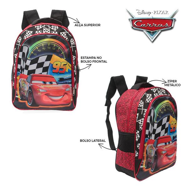 Imagem de Mochila Escolar Carros Disney Costas Kit Lancheira+Estojo